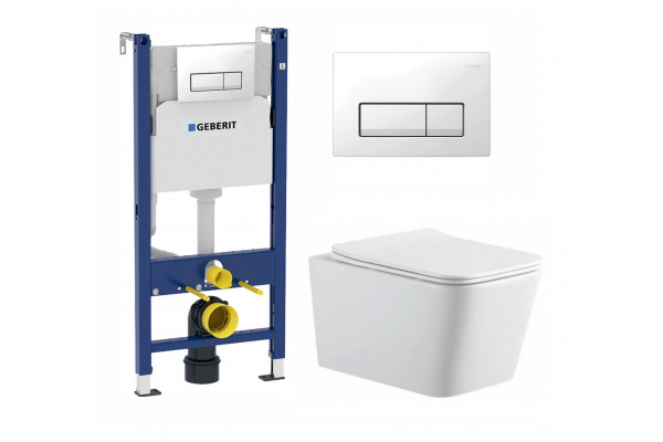 Комплект 3 в 1 инсталляция Geberit Duofix + Подвесной унитаз SinteSi BALTI + кнопка белая в современном стиле