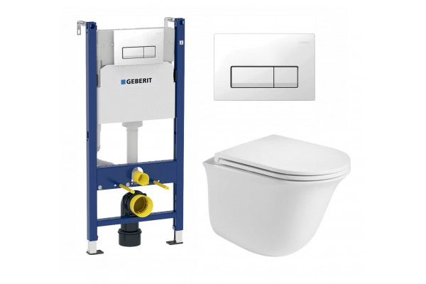 Комплект 3 в 1 инсталляция Geberit Duofix + Подвесной унитаз WeltWasser Telbach 004 GL-WT + кнопка белая в современном стиле