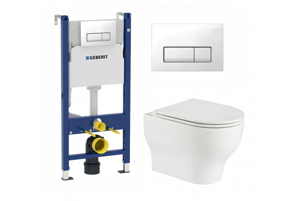 Комплект 3 в 1 инсталляция Geberit Duofix + Подвесной унитаз WeltWasser Erlenbach 004 GL-WT + кнопка белая в современном стиле