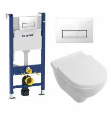 Комплект 3 в 1 инсталляция Geberit Duofix + Унитаз подвесной Villeroy & Boch O Novo Directflush + кнопка белая в современном стиле