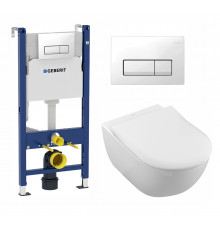 Комплект 3 в 1 инсталляция Geberit Duofix + Унитаз подвесной Villeroy & Boch Subway 2.0 5614R201 + кнопка белая в современном стиле