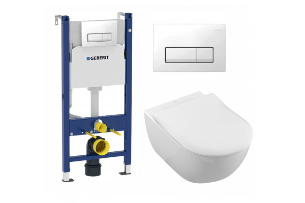 Комплект 3 в 1 инсталляция Geberit Duofix + Унитаз подвесной Villeroy & Boch Subway 2.0 5614R201 + кнопка белая в современном стиле