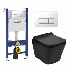 Комплект 3 в 1 инсталляция Geberit Duofix + Подвесной унитаз WeltWasser Gelbach 004 MT-BL + кнопка белая в современном стиле