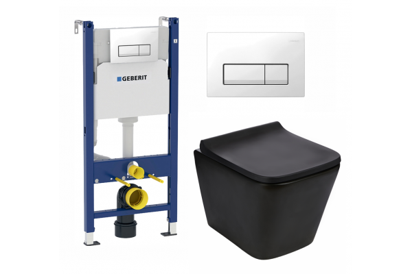 Комплект 3 в 1 инсталляция Geberit Duofix + Подвесной унитаз WeltWasser Gelbach 004 MT-BL + кнопка белая в современном стиле