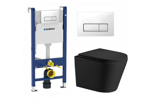 Комплект 3 в 1 инсталляция Geberit Duofix + Подвесной унитаз WeltWasser Salzbach 004 MT-BL + кнопка белая в современном стиле