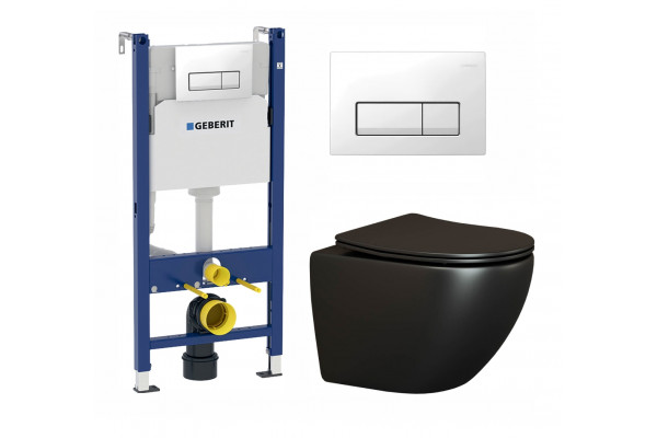 Комплект 3 в 1 инсталляция Geberit Duofix + Унитаз подвесной Ceramica Nova Metropol CN4002MB + кнопка белая в современном стиле