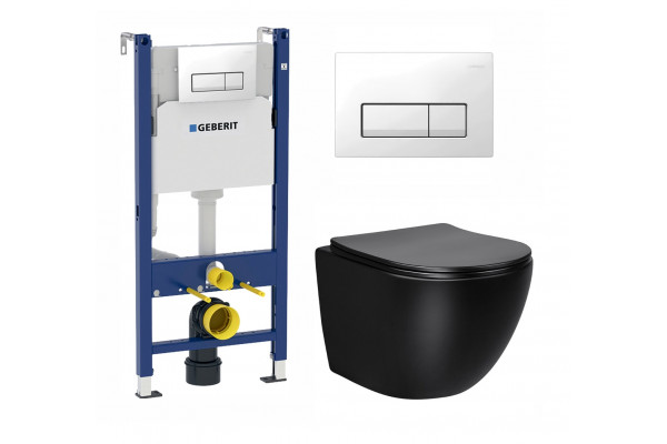 Комплект 3 в 1 инсталляция Geberit Duofix + Унитаз Vincea Globo VT1-14MB + кнопка белая в современном стиле