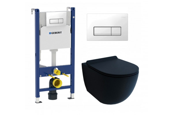 Комплект 3 в 1 инсталляция Geberit Duofix + Унитаз подвесной Esbano Garcia + кнопка белая в современном стиле