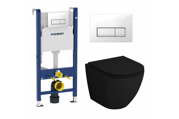 Комплект 3 в 1 инсталляция Geberit Duofix + Унитаз подвесной Grossman GR-4455BMS + кнопка белая в современном стиле