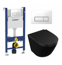 Комплект 3 в 1 инсталляция Geberit Duofix + Унитаз подвесной Owl 1975 Vind Cirkel-H Matt Black OWLT190305 + кнопка белая в современном стиле