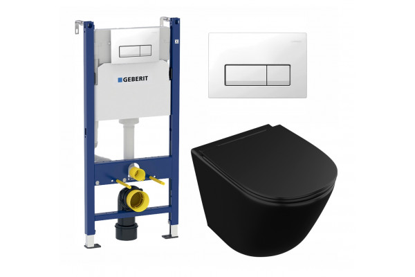Комплект 3 в 1 инсталляция Geberit Duofix + Унитаз подвесной Owl 1975 Vind Cirkel-H Matt Black OWLT190305 + кнопка белая в современном стиле