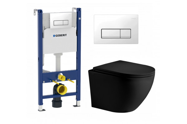 Комплект 3 в 1 инсталляция Geberit Duofix + Унитаз подвесной Weltwasser WW Merzbach 004 MT-BL + кнопка белая в современном стиле