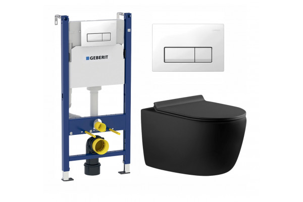 Комплект 3 в 1 инсталляция Geberit Duofix + Унитаз подвесной Aquanet Cetus 287008 + кнопка белая в современном стиле