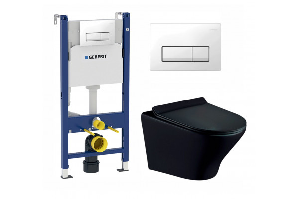 Комплект 3 в 1 инсталляция Geberit Duofix + Унитаз подвесной Esbano Aster ESUPASTEBM + кнопка белая в современном стиле