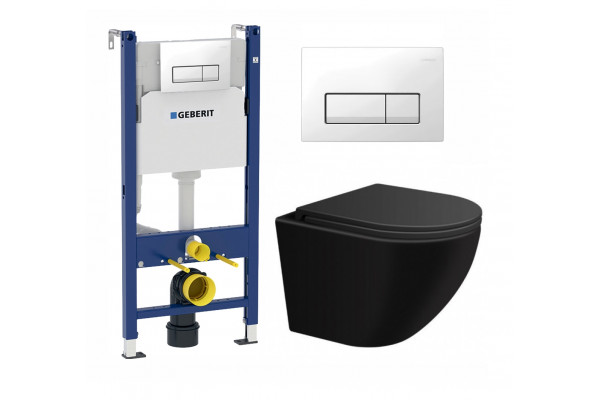 Комплект 3 в 1 инсталляция Geberit Duofix + Подвесной унитаз SinteSi EVI + кнопка белая в современном стиле