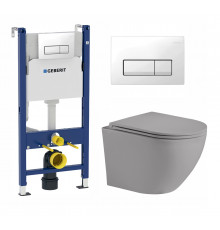 Комплект 3 в 1 инсталляция Geberit Duofix + Унитаз подвесной Weltwasser WW Merzbach 004MT-GR + кнопка белая в современном стиле