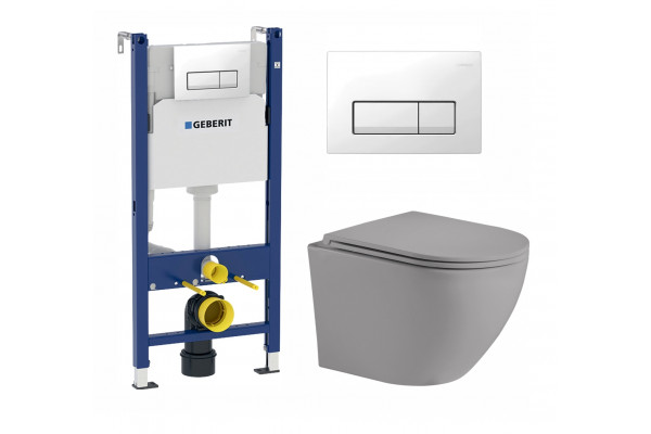 Комплект 3 в 1 инсталляция Geberit Duofix + Унитаз подвесной Weltwasser WW Merzbach 004MT-GR + кнопка белая в современном стиле