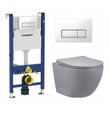 Комплект 3 в 1 инсталляция Geberit Duofix + Унитаз подвесной Vincea Globo VT1-14SMG + кнопка белая в современном стиле
