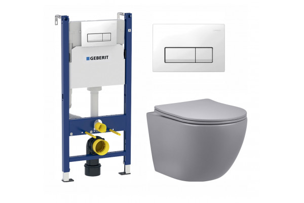 Комплект 3 в 1 инсталляция Geberit Duofix + Унитаз подвесной Vincea Globo VT1-14SMG + кнопка белая в современном стиле
