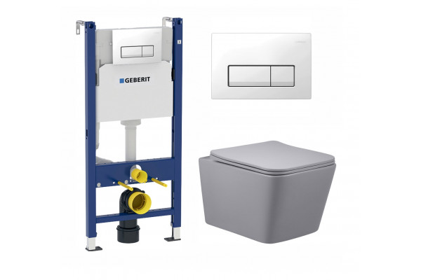 Комплект 3 в 1 инсталляция Geberit Duofix + Унитаз подвесной Vincea Q-Line VT1-12MG + кнопка белая в современном стиле