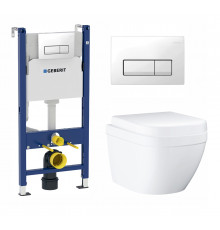 Комплект 3 в 1 инсталляция Geberit Duofix + Унитаз подвесной Grohe Euro Ceramic 39206000 + кнопка белая в современном стиле