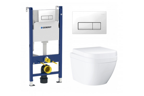Комплект 3 в 1 инсталляция Geberit Duofix + Унитаз подвесной Grohe Euro Ceramic 39206000 + кнопка белая в современном стиле