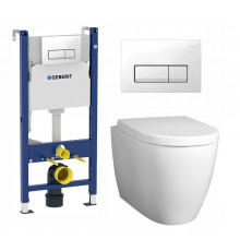 Комплект 3 в 1 инсталляция Geberit Duofix + Унитаз подвесной BelBagno Marino + кнопка белая в современном стиле