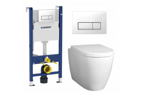 Комплект 3 в 1 инсталляция Geberit Duofix + Унитаз подвесной BelBagno Marino + кнопка белая в современном стиле