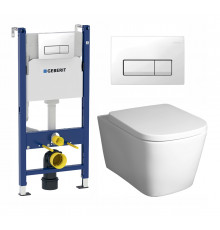 Комплект 3 в 1 инсталляция Geberit Duofix + Унитаз подвесной BelBagno Albano BB120CHR + кнопка белая в стиле hi-tech
