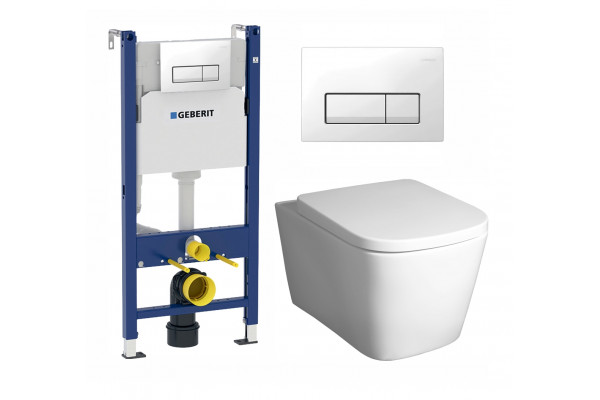 Комплект 3 в 1 инсталляция Geberit Duofix + Унитаз подвесной BelBagno Albano BB120CHR + кнопка белая в стиле hi-tech