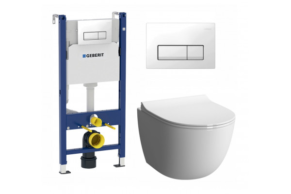 Комплект 3 в 1 инсталляция Geberit Duofix + Унитаз подвесной VitrA Sento 7748В003-0075 + кнопка белая в современном стиле