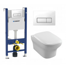 Комплект 3 в 1 инсталляция Geberit Duofix + Унитаз подвесной Jacob Delafon Vox EDM102-00 + кнопка белая в современном стиле