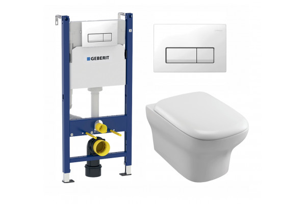 Комплект 3 в 1 инсталляция Geberit Duofix + Унитаз подвесной Jacob Delafon Vox EDM102-00 + кнопка белая в современном стиле