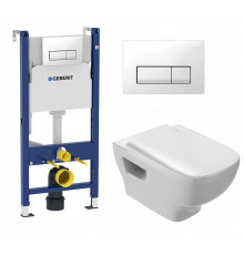 Комплект 3 в 1 инсталляция Geberit Duofix + Унитаз подвесной Jacob Delafon Struktura EDE102-00 + кнопка белая в современном стиле