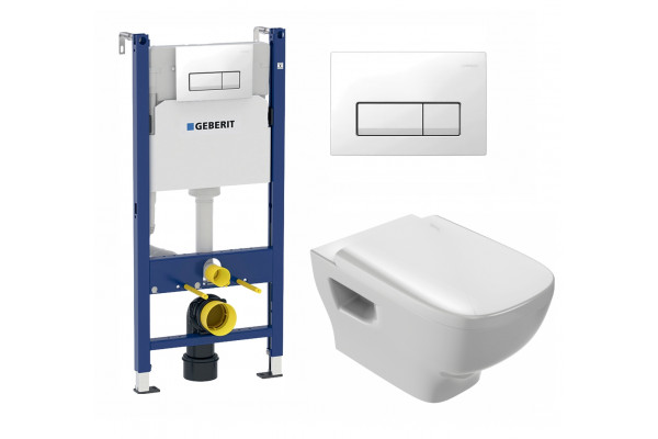 Комплект 3 в 1 инсталляция Geberit Duofix + Унитаз подвесной Jacob Delafon Struktura EDE102-00 + кнопка белая в современном стиле