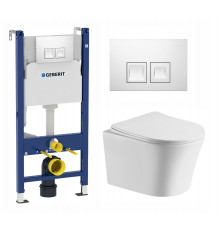 Комплект 3 в 1 инсталляция Geberit Duofix + Подвесной унитаз Cerutti Spa Adige Aria CT7837 + кнопка белая в современном стиле