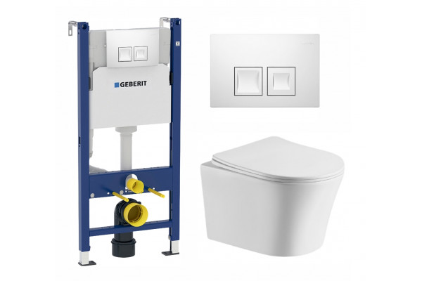 Комплект 3 в 1 инсталляция Geberit Duofix + Подвесной унитаз Cerutti Spa Adige Aria CT7837 + кнопка белая в современном стиле
