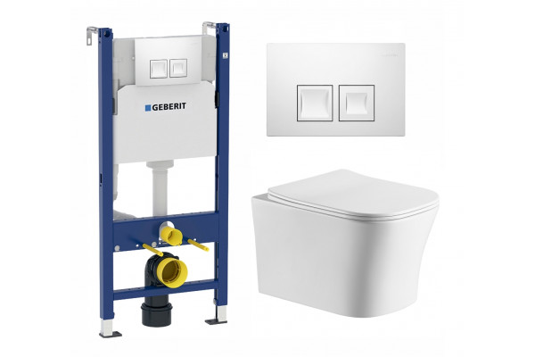 Комплект 3 в 1 инсталляция Geberit Duofix + Подвесной унитаз Cerutti Spa Marmolada aria CT7778 + кнопка белая в современном стиле