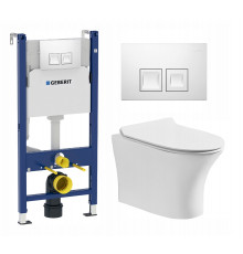 Комплект 3 в 1 инсталляция Geberit Duofix + Подвесной безободковый унитаз Cerutti Spa Bernina aria CT7191 + кнопка белая в современном стиле