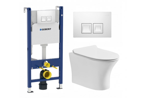 Комплект 3 в 1 инсталляция Geberit Duofix + Подвесной безободковый унитаз Cerutti Spa Bernina aria CT7191 + кнопка белая в современном стиле