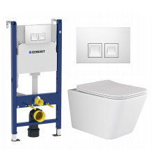Комплект 3 в 1 инсталляция Geberit Duofix + Унитаз подвесной Ceramica Nova Metric Rimless CN3007 + кнопка белая в современном стиле