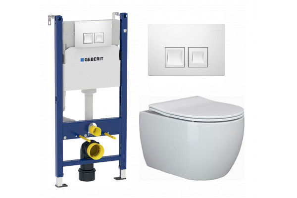 Комплект 3 в 1 инсталляция Geberit Duofix + Унитаз подвесной Ceramica Nova Play CN3001 + кнопка белая в современном стиле