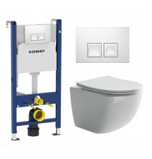 Комплект 3 в 1 инсталляция Geberit Duofix + Унитаз подвесной Ceramica Nova Forma CN3009 + кнопка белая в современном стиле