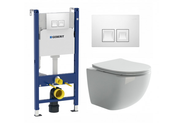 Комплект 3 в 1 инсталляция Geberit Duofix + Унитаз подвесной Ceramica Nova Forma CN3009 + кнопка белая в современном стиле