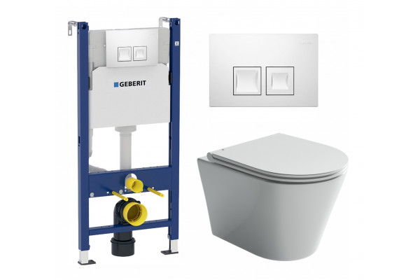 Комплект 3 в 1 инсталляция Geberit Duofix + Унитаз подвесной Ceramica Nova Forma CN3011 + кнопка белая в современном стиле