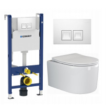 Комплект 3 в 1 инсталляция Geberit Duofix + Унитаз подвесной Ceramica Nova Moments CN3003 + кнопка белая в современном стиле