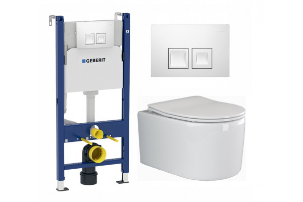 Комплект 3 в 1 инсталляция Geberit Duofix + Унитаз подвесной Ceramica Nova Moments CN3003 + кнопка белая в современном стиле