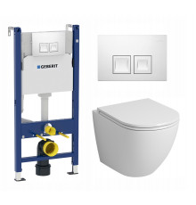 Комплект 3 в 1 инсталляция Geberit Duofix + Унитаз подвесной Grossman GR-4455S + кнопка белая в современном стиле