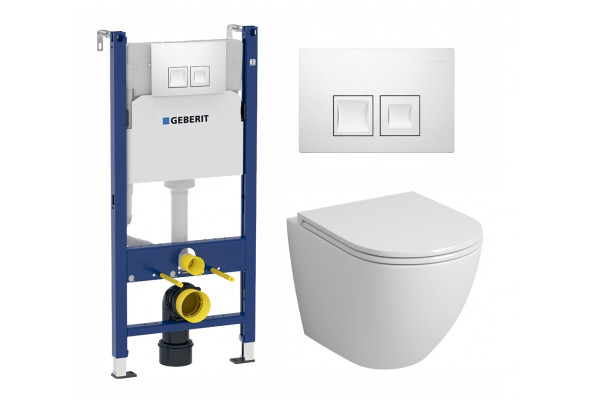 Комплект 3 в 1 инсталляция Geberit Duofix + Унитаз подвесной Grossman GR-4455S + кнопка белая в современном стиле