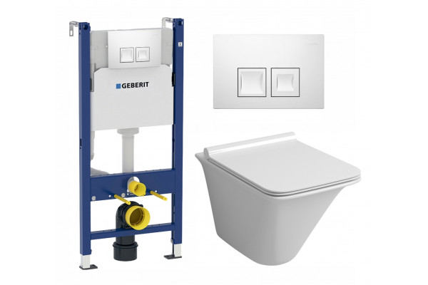 Комплект 3 в 1 инсталляция Geberit Duofix + Унитаз подвесной Grossman GR-4413S + кнопка белая в современном стиле